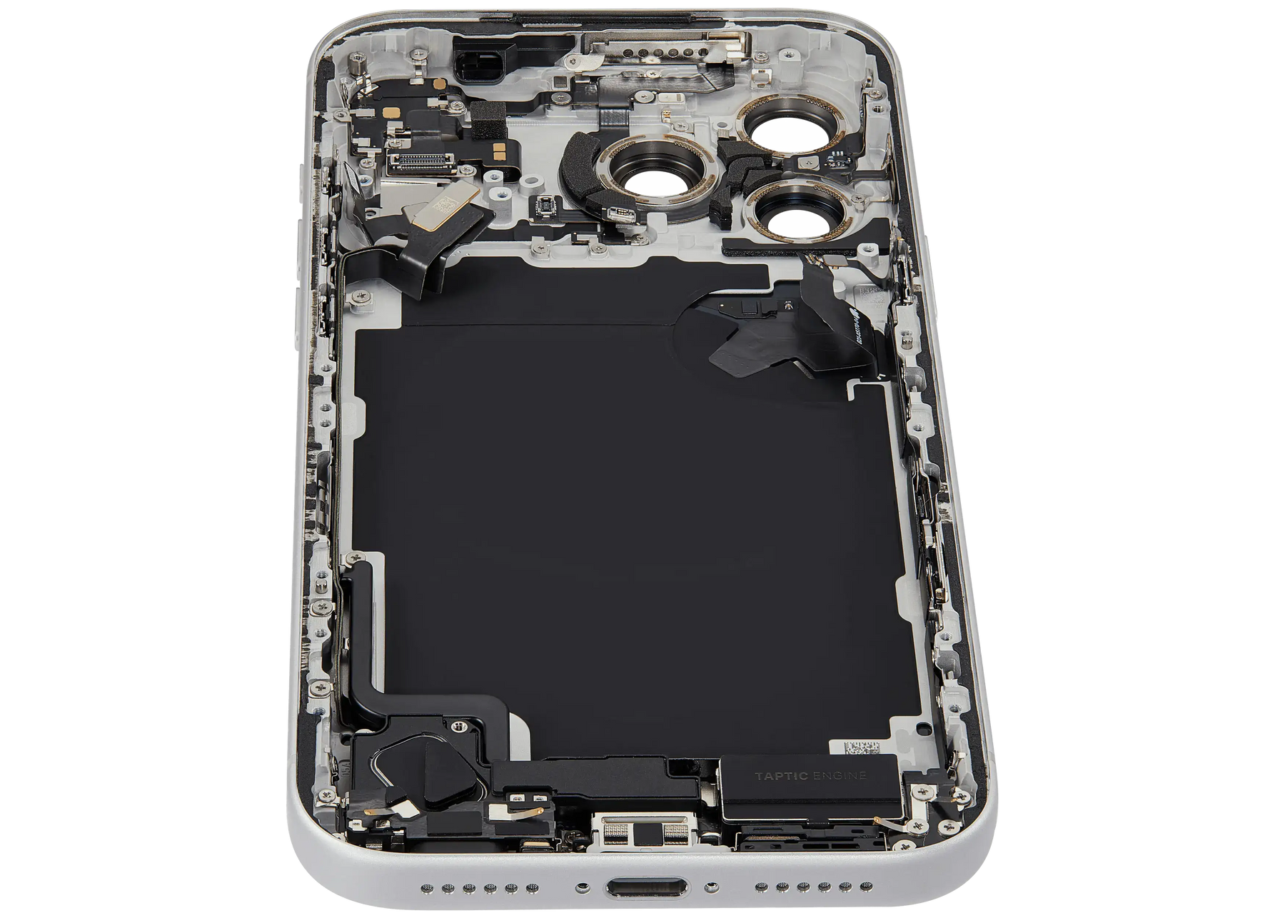 Back Housing W/ Charging Port Flex & Small Parts Compatible For iPhone 17 Pro Max (US Version) (Used OEM Pull: Grade A) (Silver)