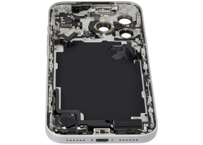 Back Housing W/ Charging Port Flex & Small Parts Compatible For iPhone 17 Pro Max (US Version) (Used OEM Pull: Grade A) (Silver)