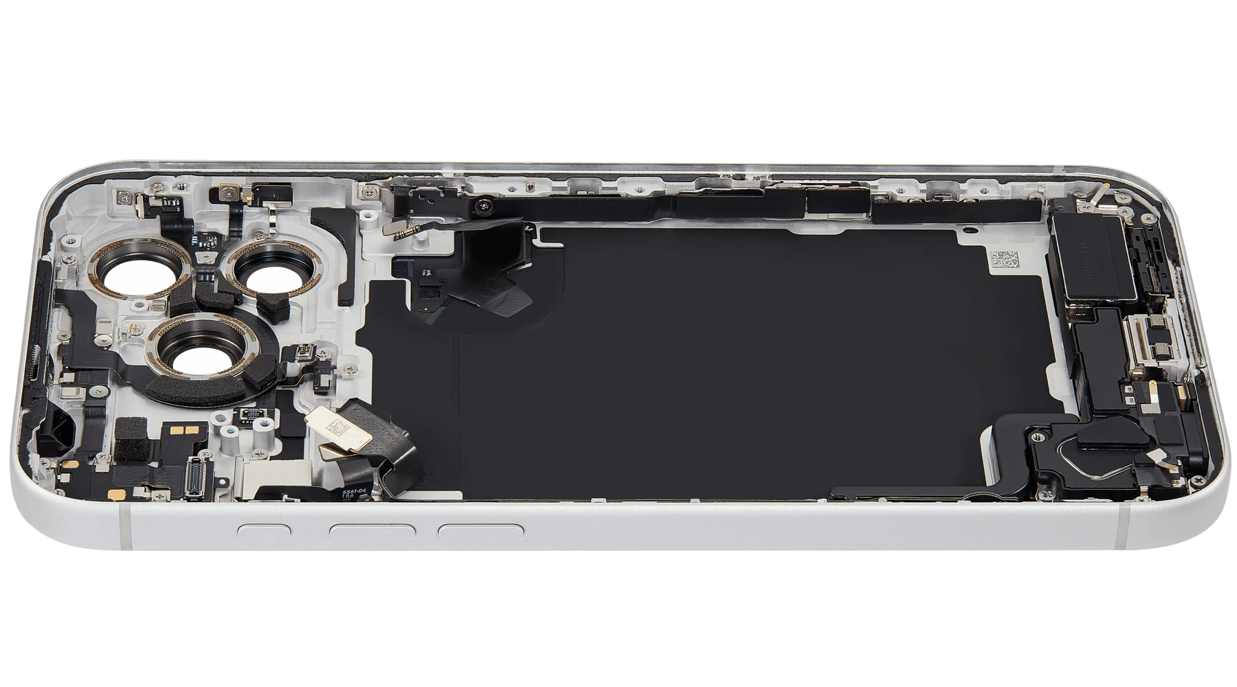 Back Housing W/ Charging Port Flex & Small Parts Compatible For iPhone 17 Pro Max (US Version) (Used OEM Pull: Grade A) (Silver)