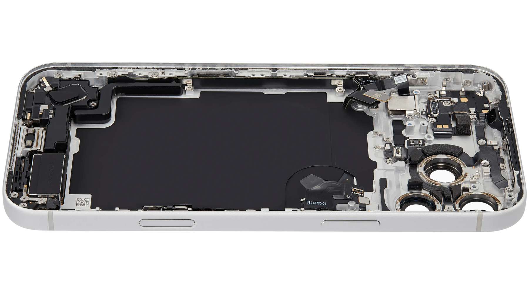 Back Housing W/ Charging Port Flex & Small Parts Compatible For iPhone 17 Pro Max (US Version) (Used OEM Pull: Grade A) (Silver)