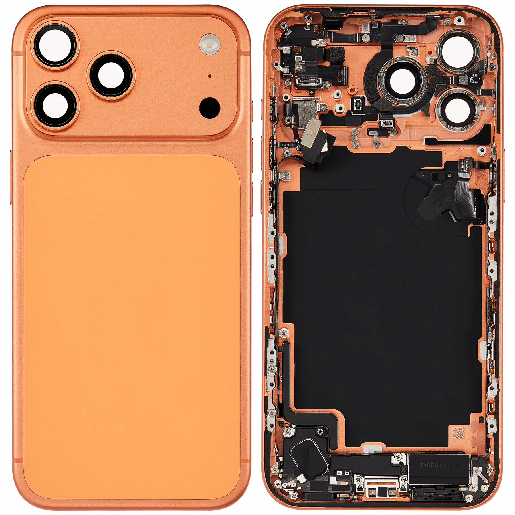 Back Housing W/ Charging Port Flex & Small Parts Compatible For iPhone 17 Pro Max (US Version) (Used OEM Pull: Grade A) (Cosmic Orange)