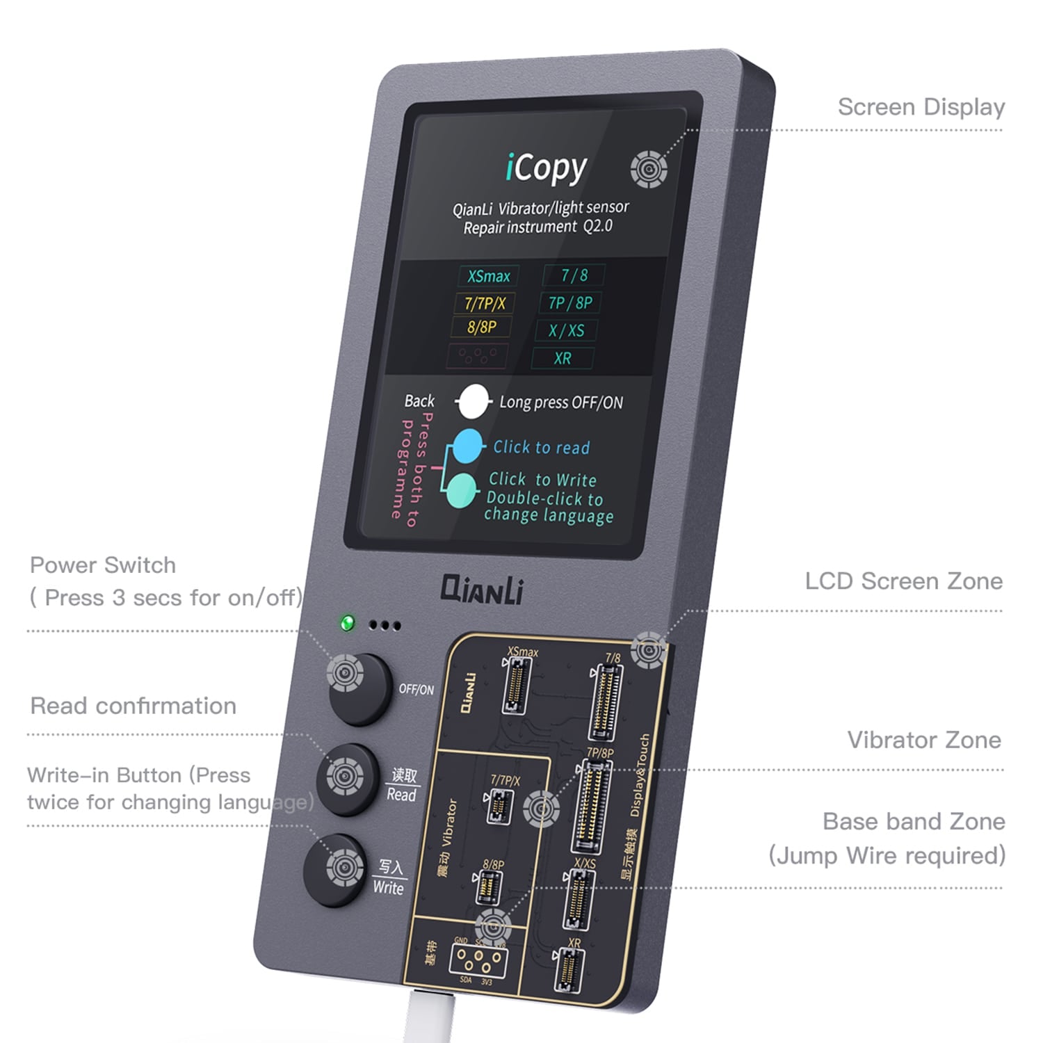 iCopy Plus 2.2+ True Tone / Battery Data / Vibrator / EEPROM Programmer / MFI Tester (True Tone Up To 11 Pro Max and Battery Up To 13 Pro Max) (Qianli)