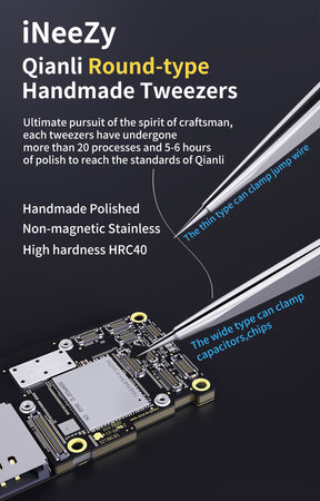 iNeeZy Handmade Non-Magnetic Stainless Tweezers (Silver - Wide) (Qianli)