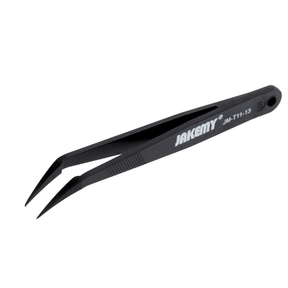 Anti-Static Heat Resistant Flat Pointed Curved Tweezers 3 Piece Set (JM-T11) (Jakemy)