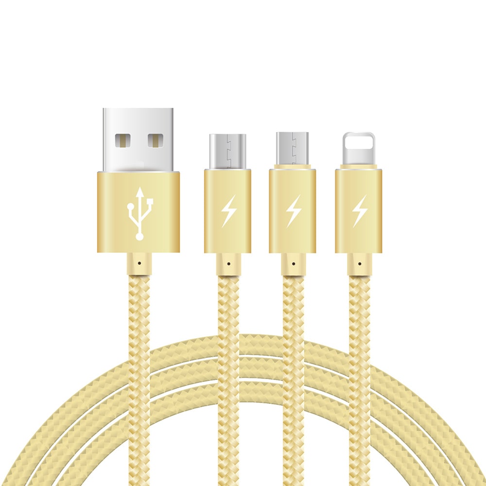 3 IN 1 USB CHARGING CORDS NYLON METAL BRAID DATA SYNC 1.2M