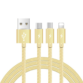 3 IN 1 USB CHARGING CORDS NYLON METAL BRAID DATA SYNC 1.2M