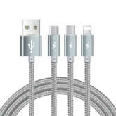 3 IN 1 USB CHARGING CORDS NYLON METAL BRAID DATA SYNC 1.2M