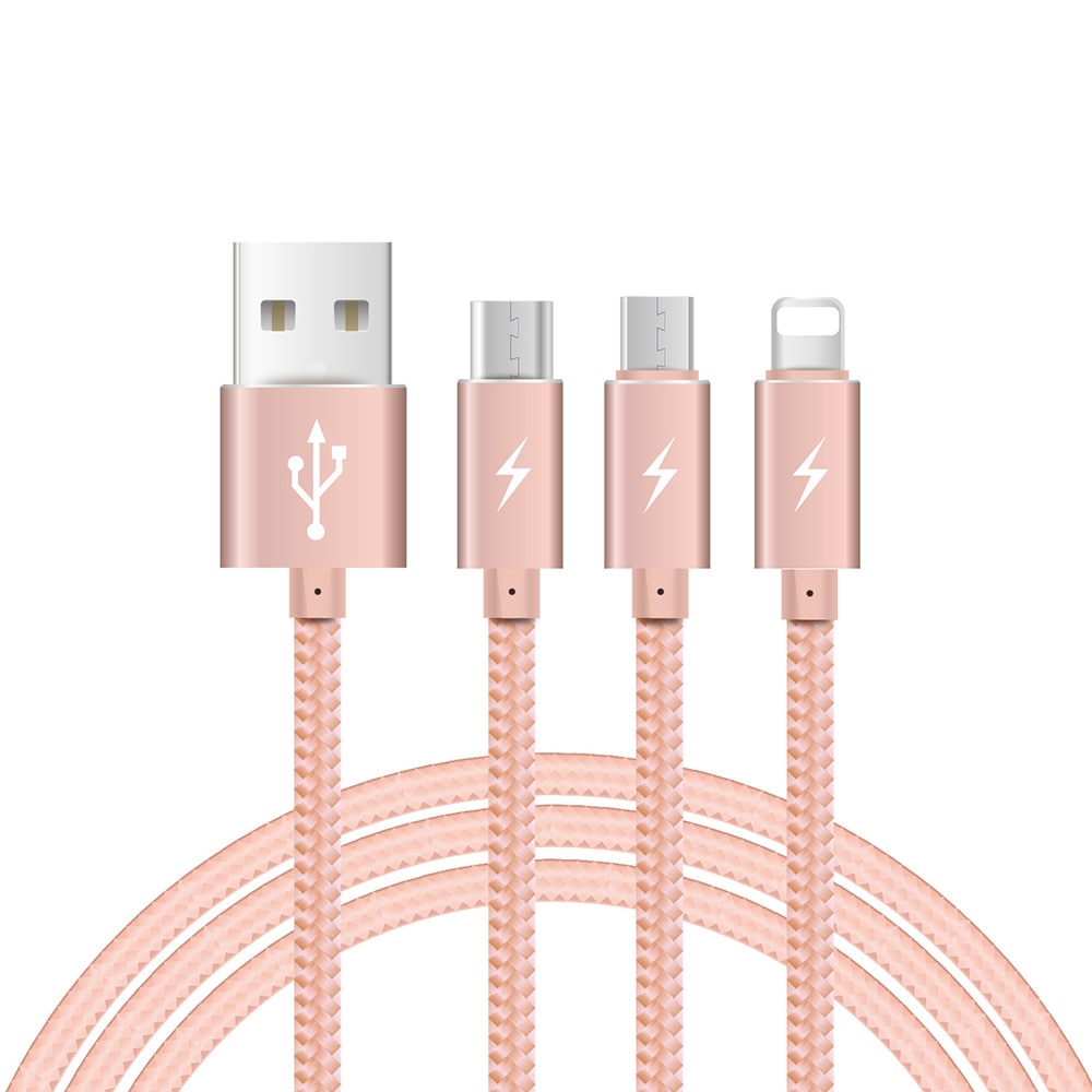 3 IN 1 USB CHARGING CORDS NYLON METAL BRAID DATA SYNC 1.2M