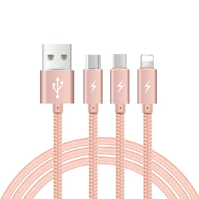 3 IN 1 USB CHARGING CORDS NYLON METAL BRAID DATA SYNC 1.2M