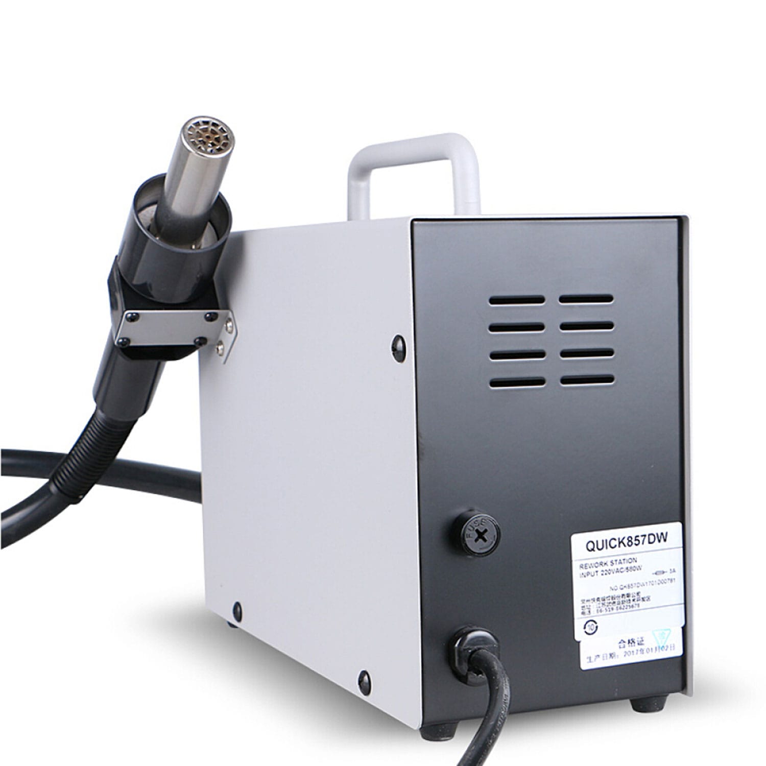 QUICK 857DW+ LEAD FREE ADJUSTABLE HOT AIR HEAT GUN WITH HELICAL WIND REWORK SOLDERING STATION