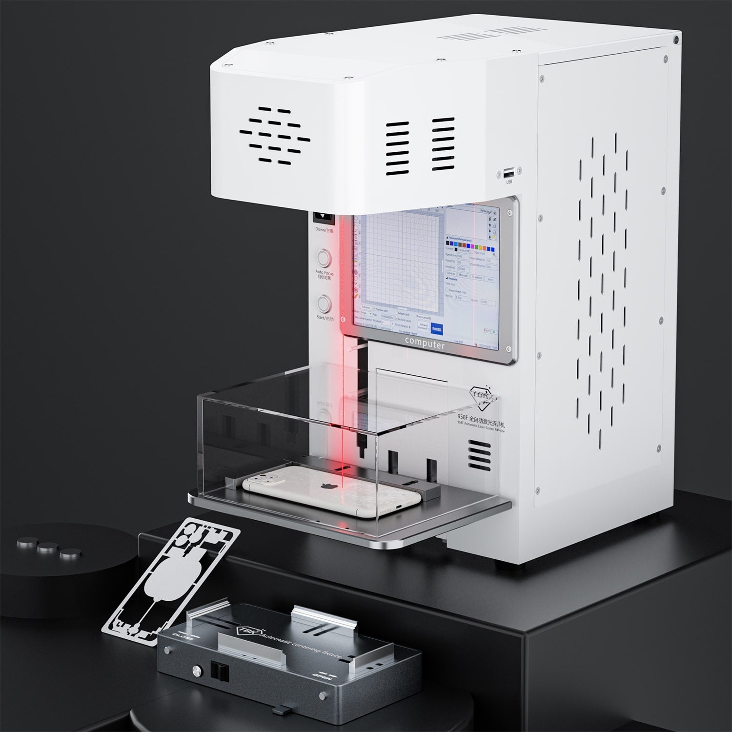 TBK 958F 20W FIBER AUTOMATIC LASER REMOVAL BACK COVER GLASS MACHINE