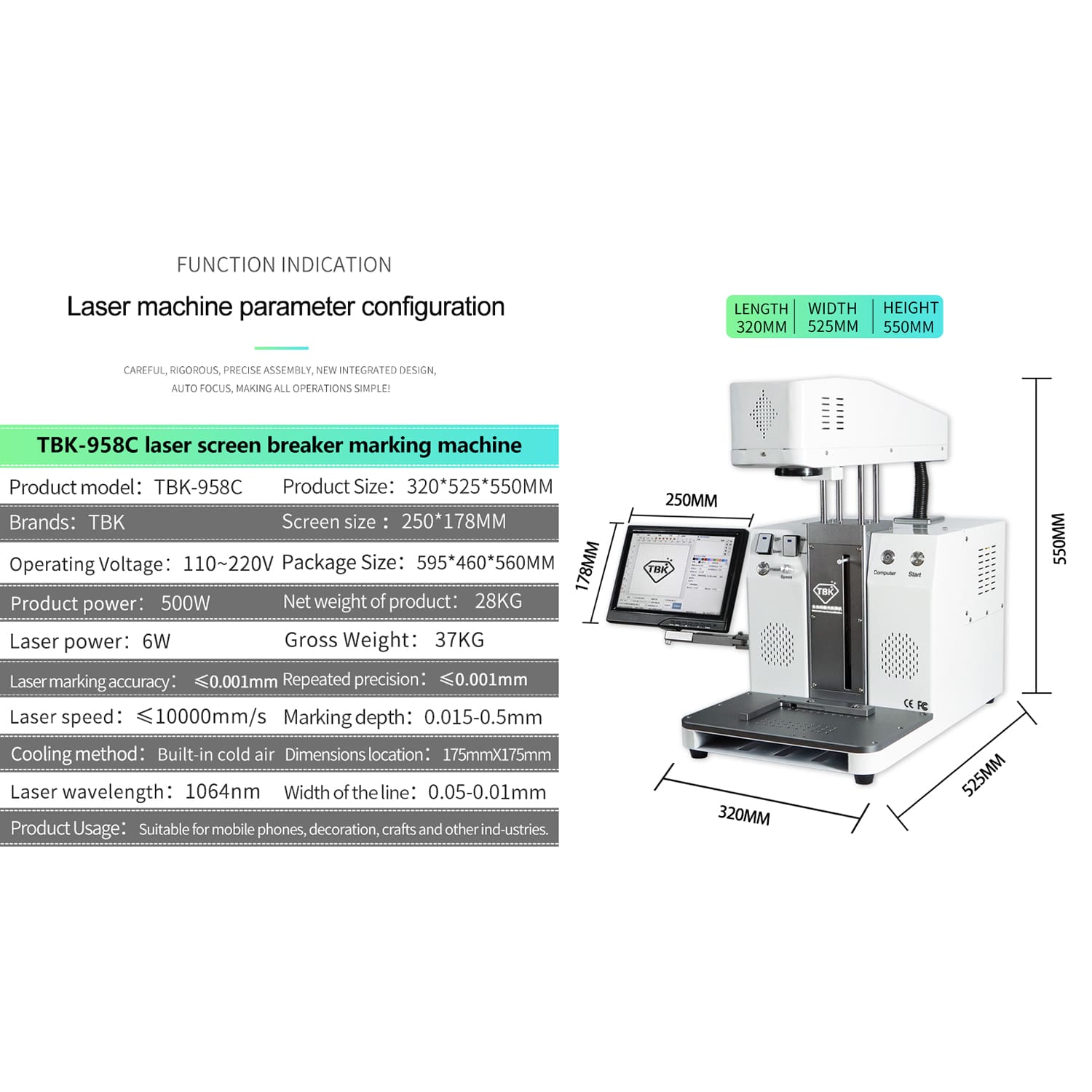 TBK 958C AUTOMATIC LASER REMOVAL BACK COVER GLASS MACHINE