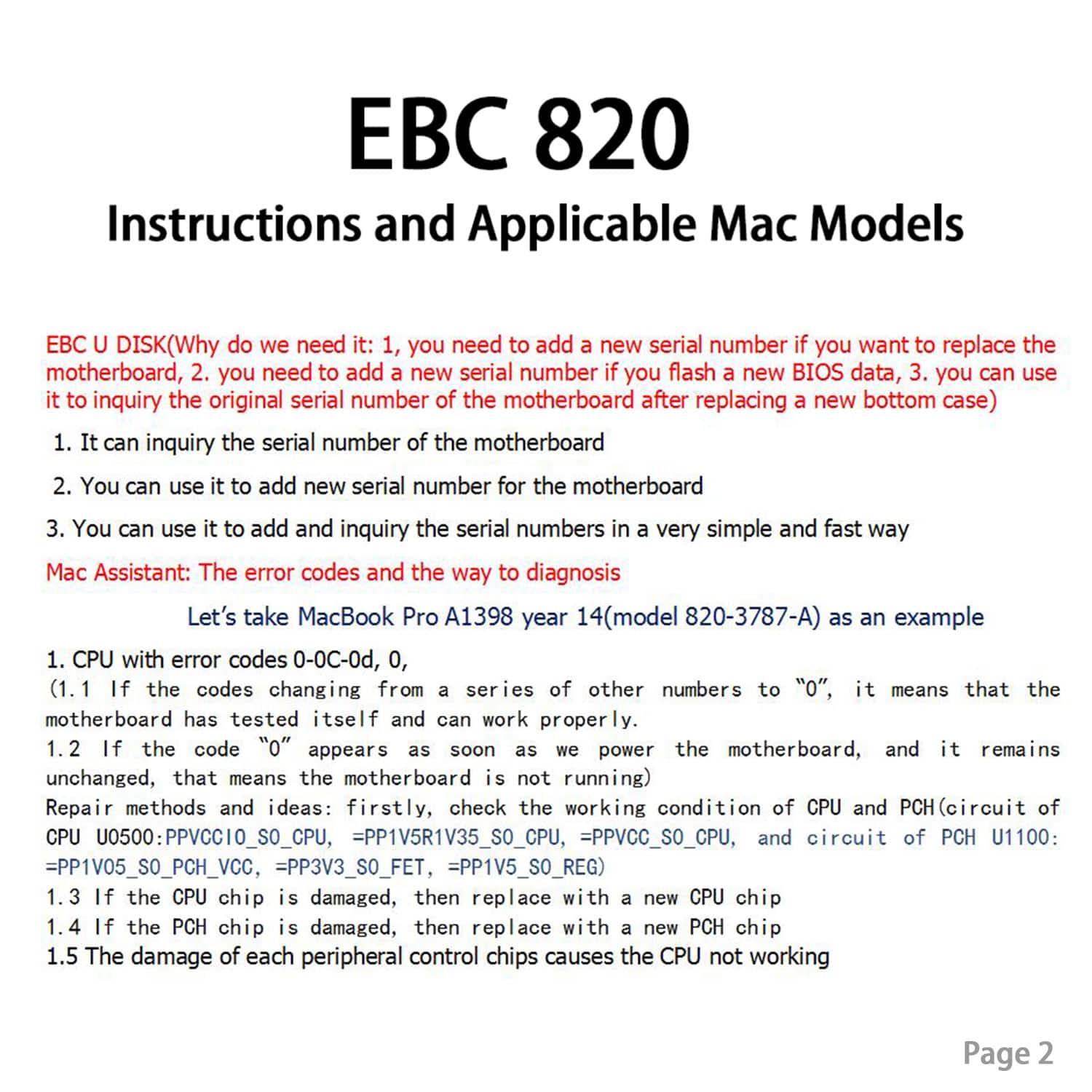 MACBOOK MOTHERBOARD DIAGNOSE TOOL & SERIAL NUMBER TOOL EBC 820