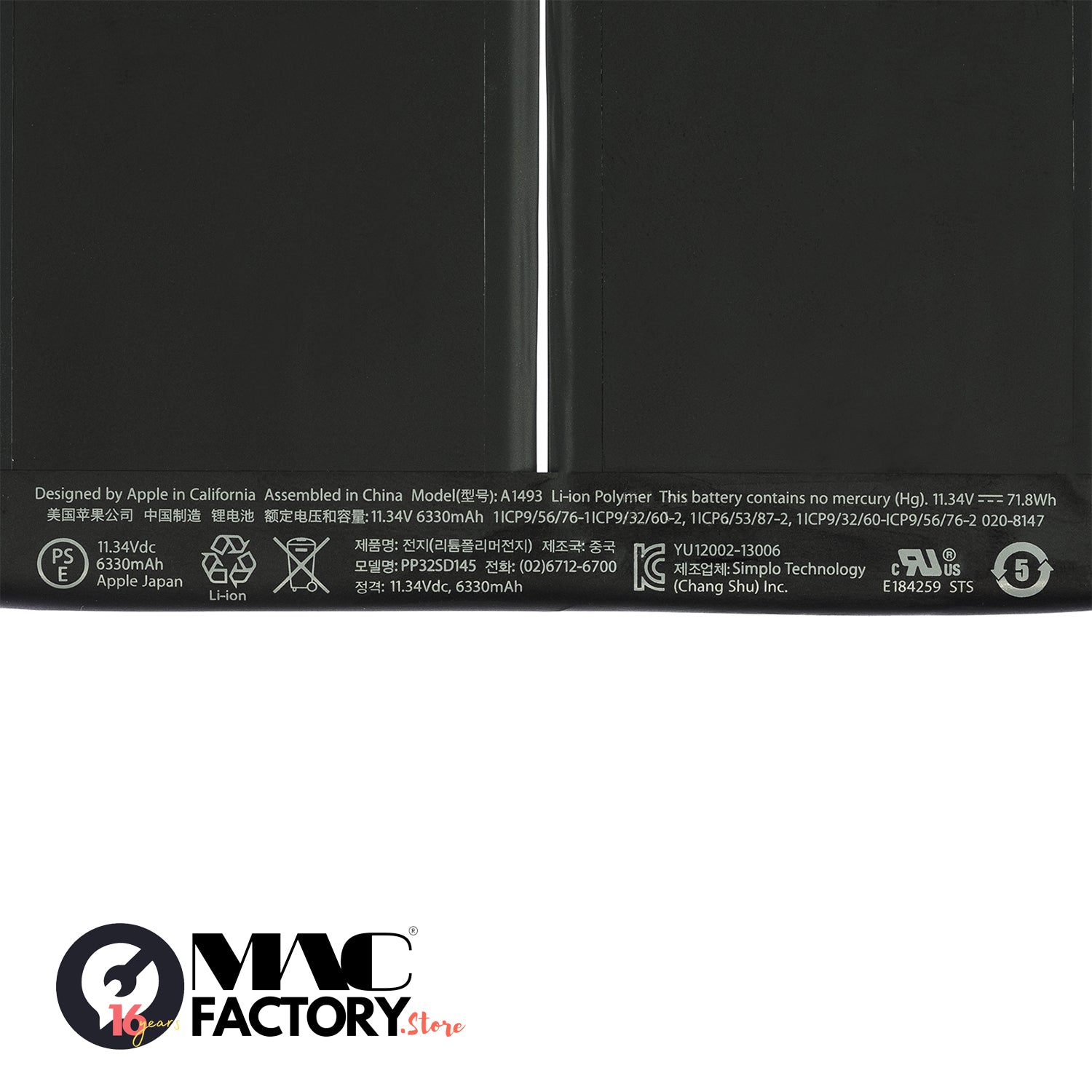 A1493 11.34V 6330mAh Battery for Apple MacBook Pro Retina 13" (A1502, Late 2013 - Mid 2014)