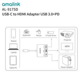 3 in 1 USB 3.0 Hub For Laptop Adapter PD Charge 3 Ports Dock Station HDMI Notebook Type-C Splitter (9175D)