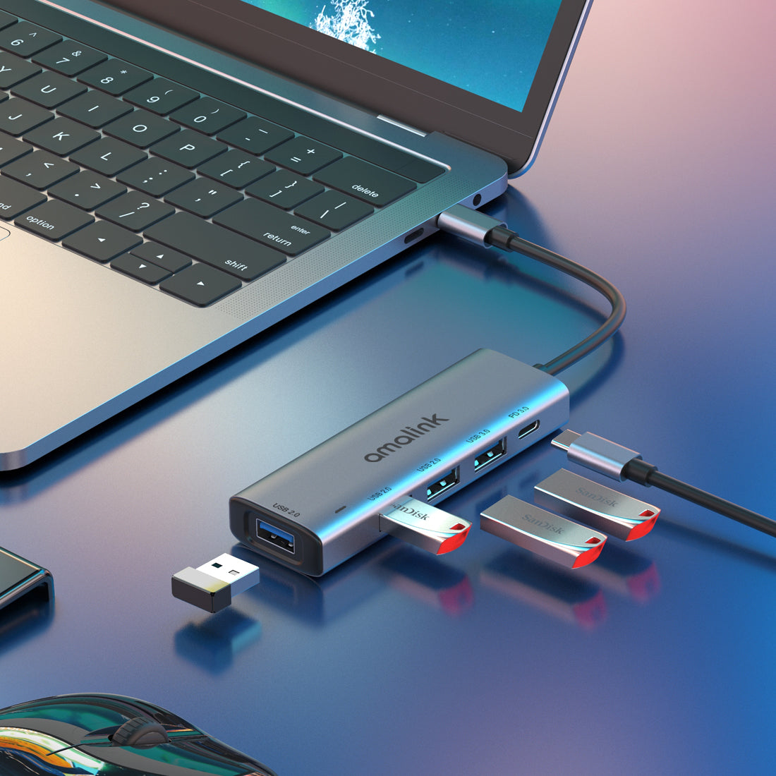 USB C to Multi USB Ports Hub 1XUSB 3.0 / 3XUSB 2.0 / 1XPD 3.0 Adapter Dock for PC Type C USB Splitter Dock (95119D)