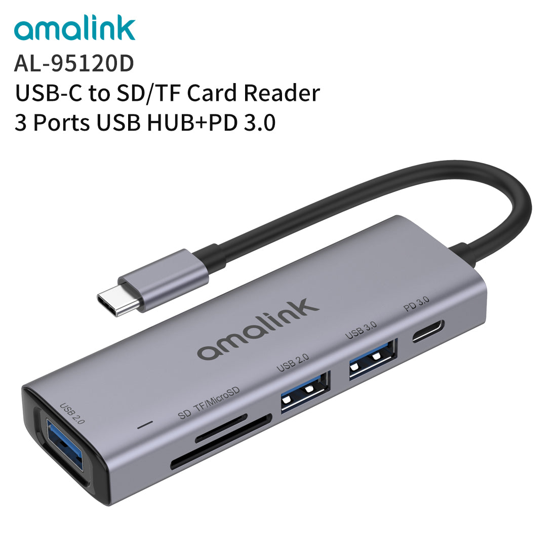Type C to 5 Ports Dock 1XUSB 3.0 / 1XSD-TF Card Reader / 2XUSB 2.0 / 1XPD 3.0 for MacBook Surface Samsung (95120D)